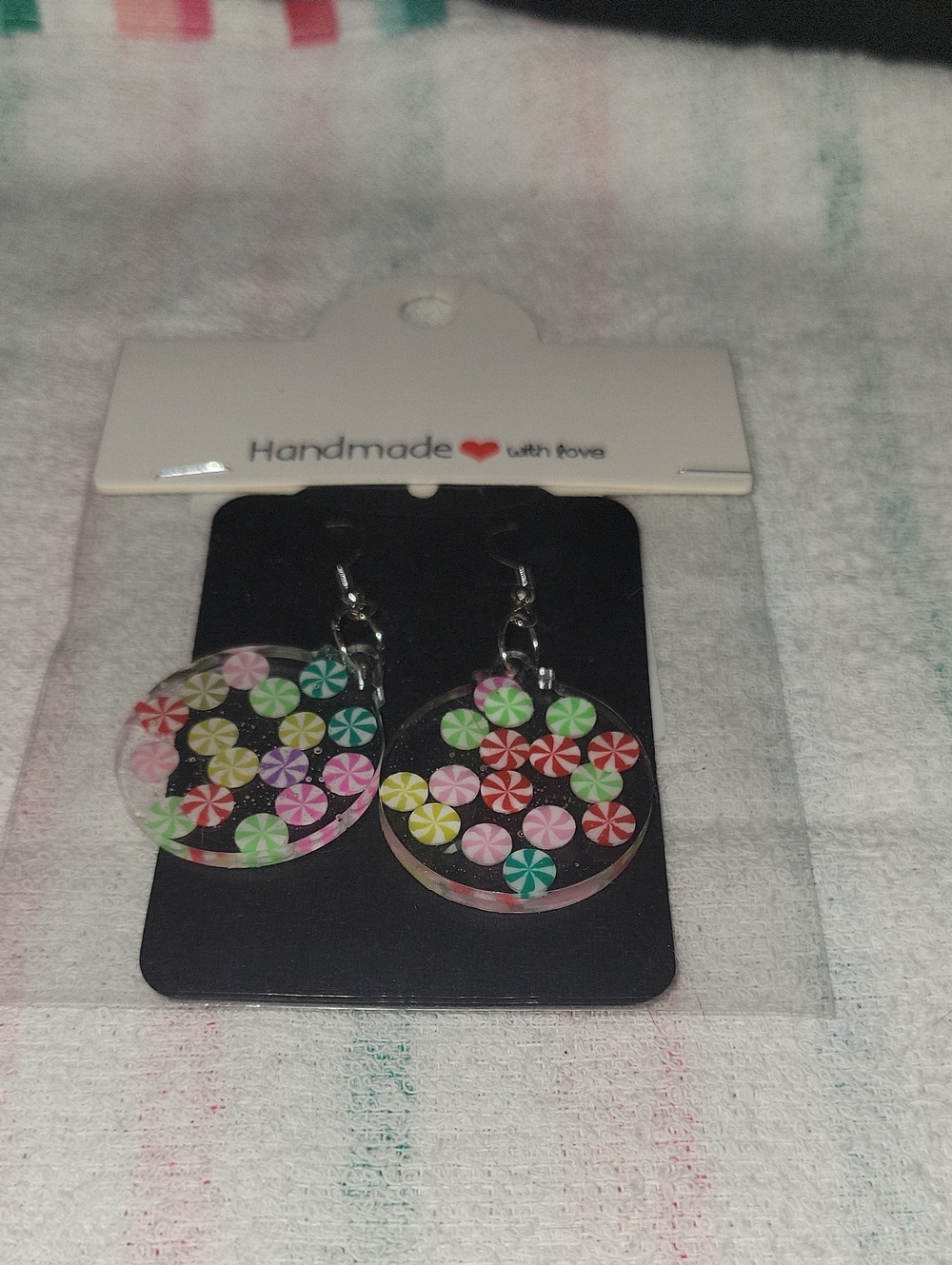 Handmade Colorful Peppermint Disk Earrings - Multicolor